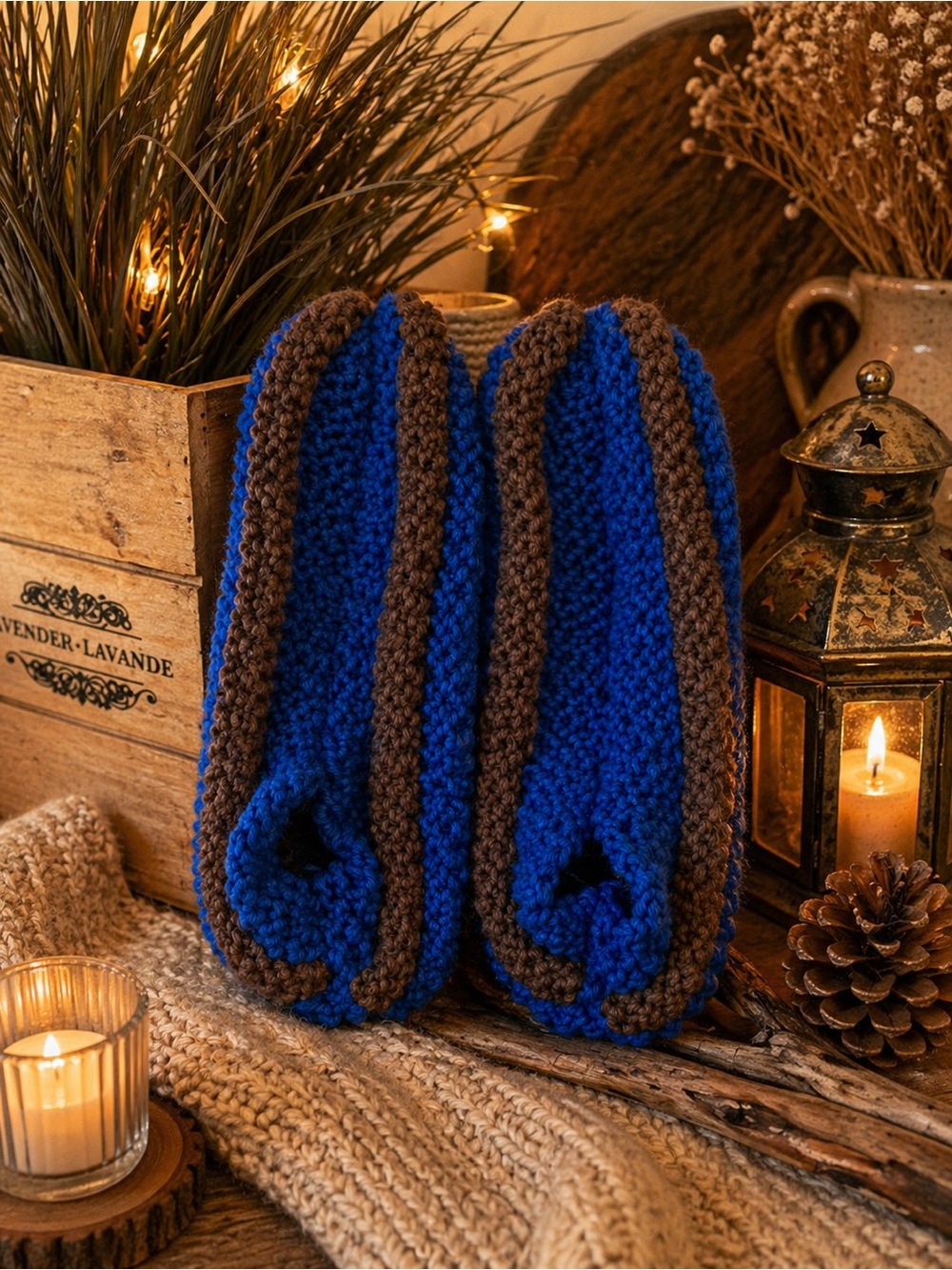 Cozy phentex Knit Blue & Brown Women's Slippers